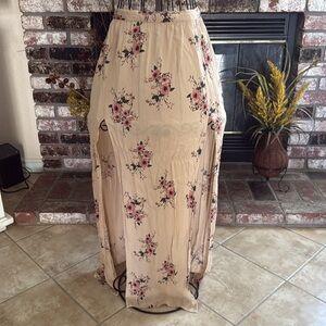 Guess Floral Front Double Slit Maxi Skirt Sz Large